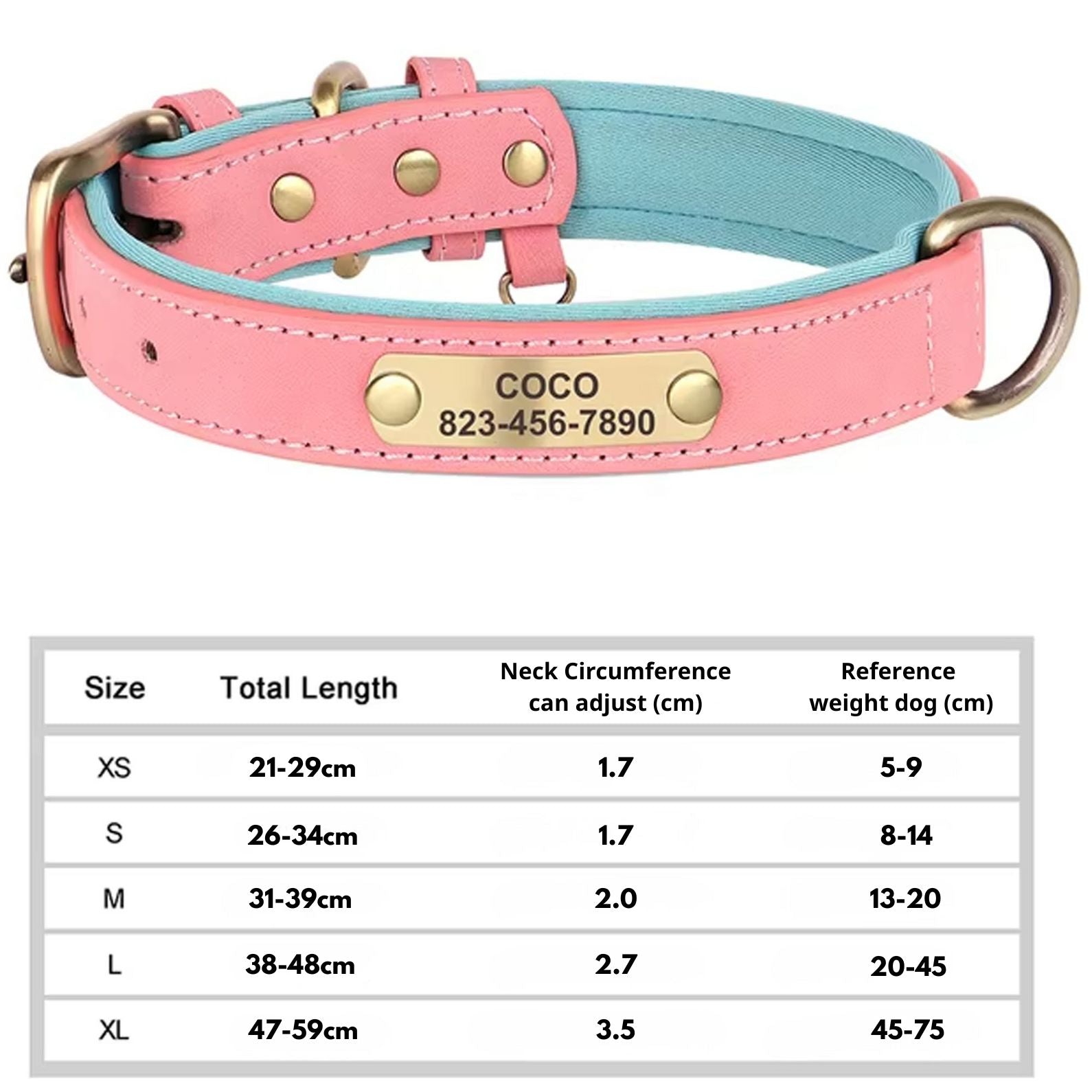 Personalized Dog Collar, Custom Engraved PU Leather Dog Collars, Free Engraving ID Tag Nameplate For Small Medium Large Dogs - C1502