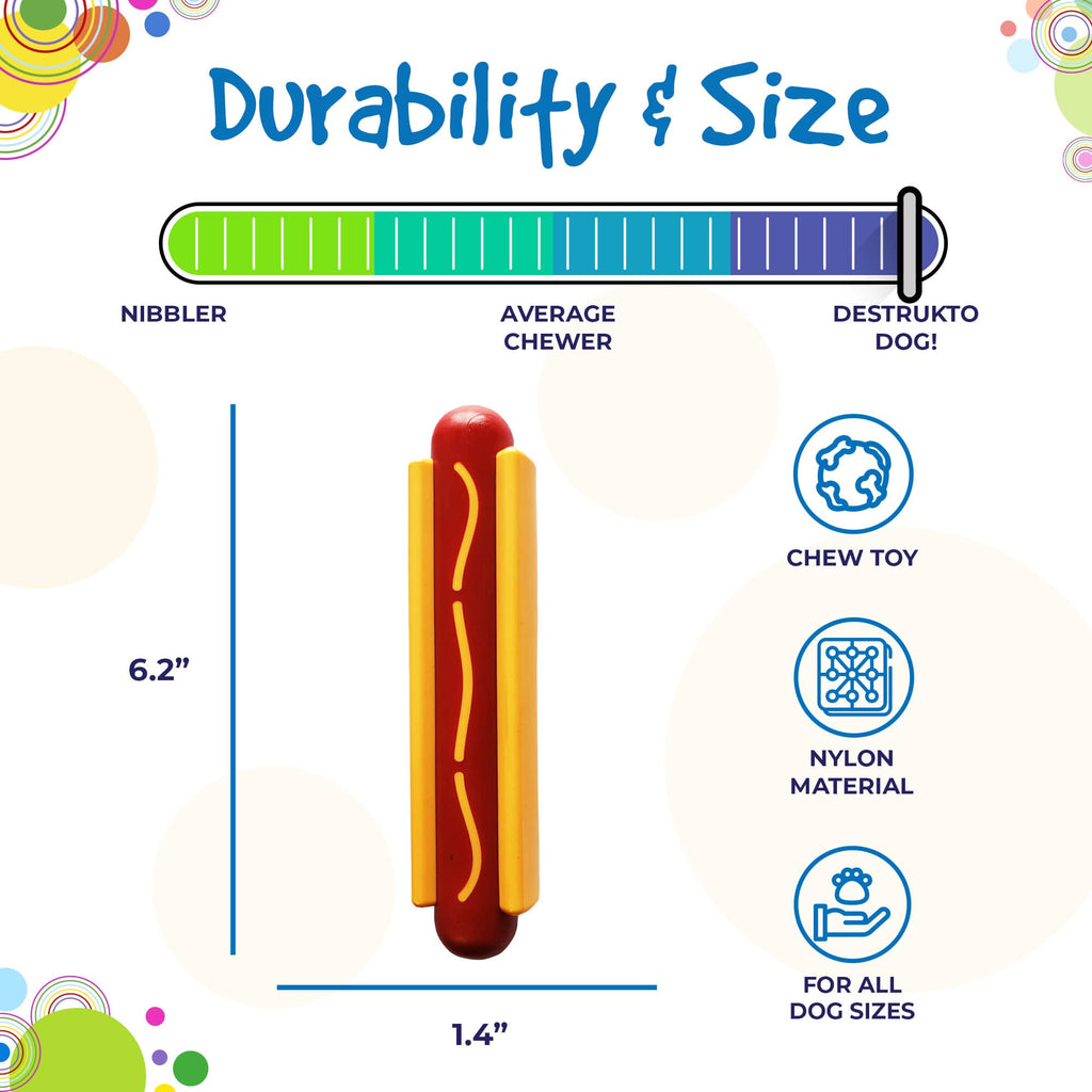 Hot Dog Nylon Dog Toy for Aggressive Chewers | USA Made | SodaPup