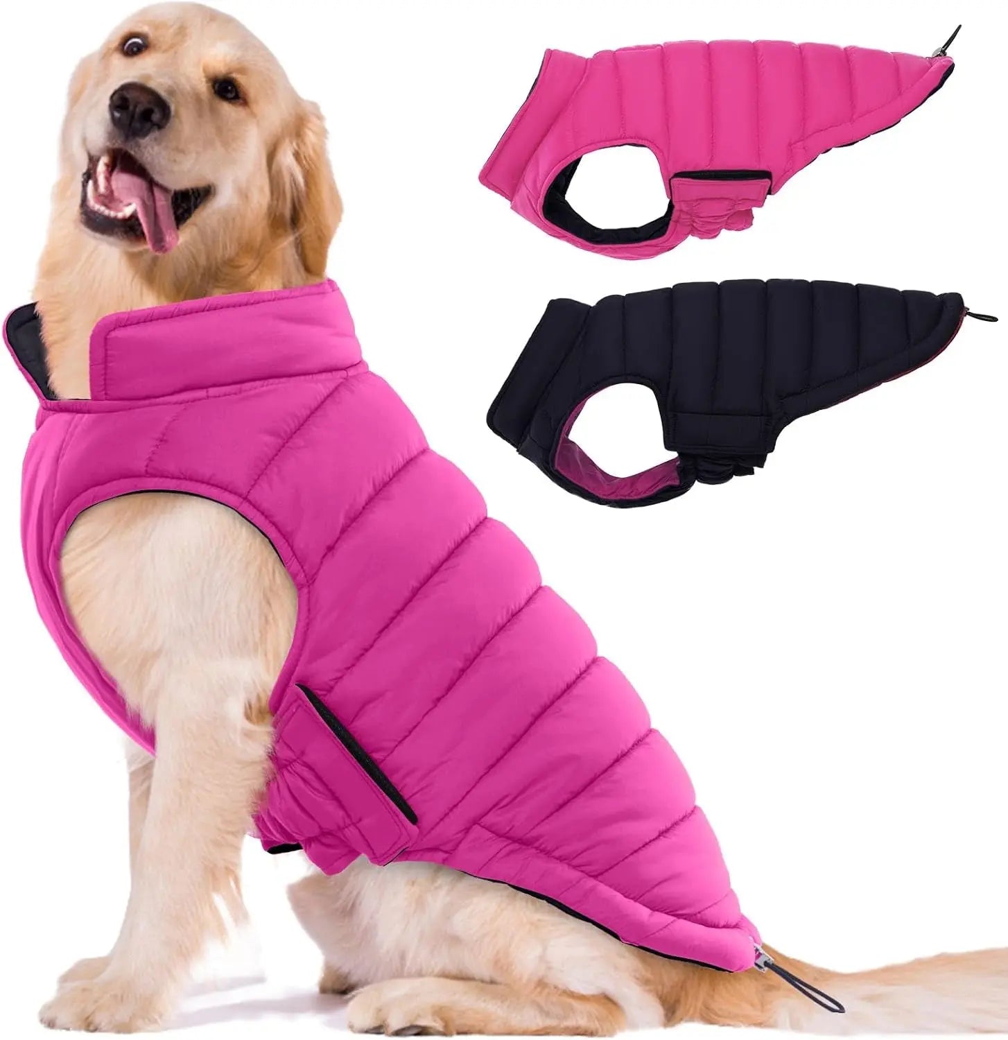Lelepet Waterproof Reversible Dog Coat – Winter Puffer Vest, 2-in-1, XS-3X