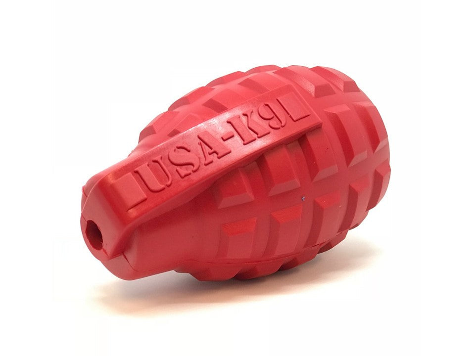 USA-K9 Grenade Rubber Dog Chew Toy | K9 Handler Reward Toy | Red & Blue | USA Made