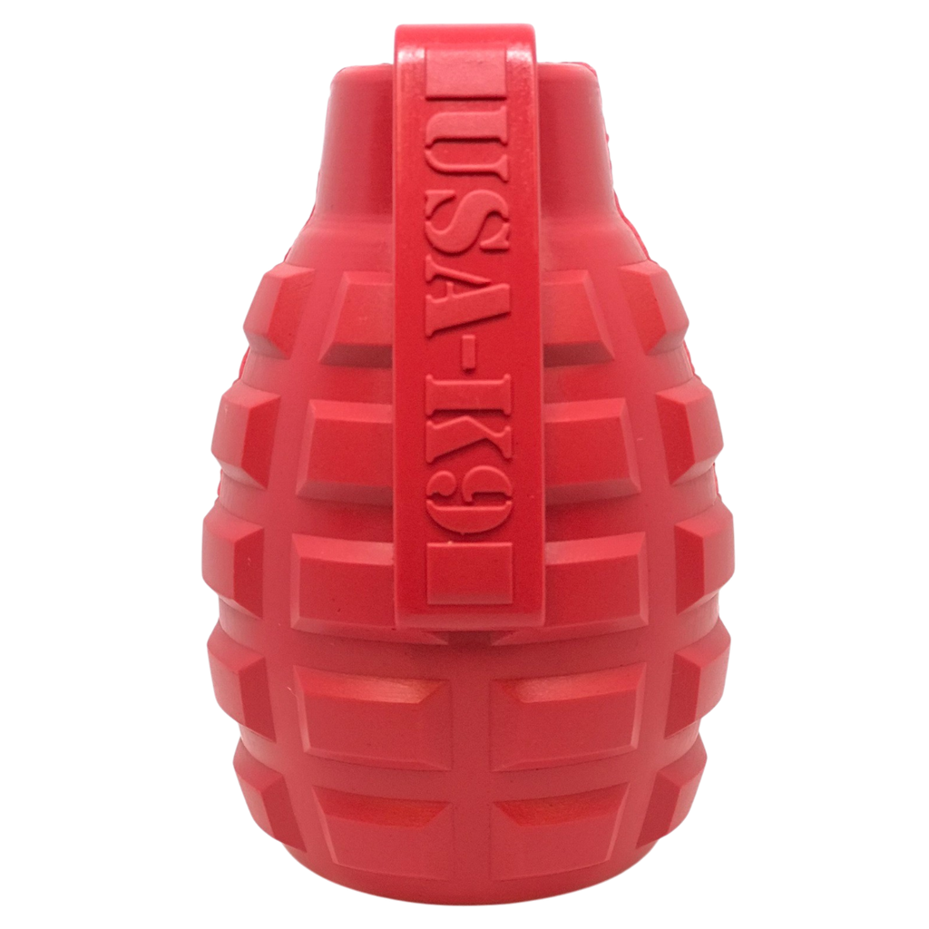 USA-K9 Grenade Rubber Dog Chew Toy | K9 Handler Reward Toy | Red & Blue | USA Made